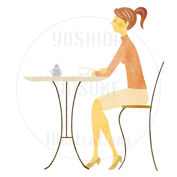 カフェの女性（イラスト素材）