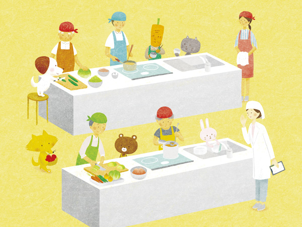 JA大阪市 「萌」表紙イラスト 7月号　料理教室の様子