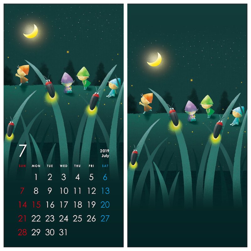 7月のスマホ壁紙 蛍と子供