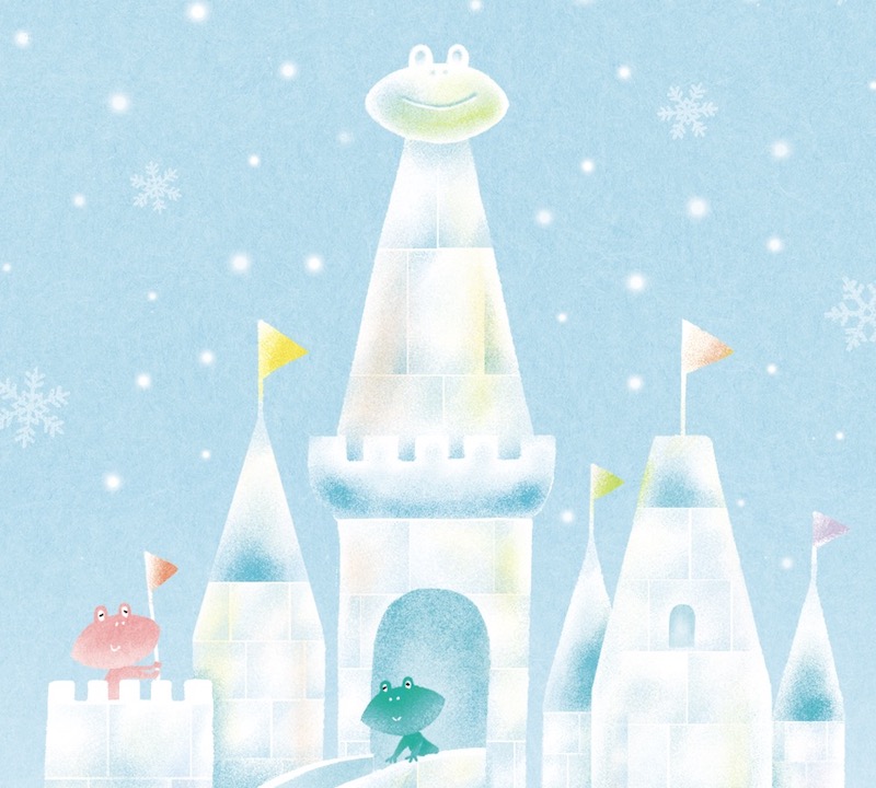 氷のお城 カエルと雪と氷のイラスト